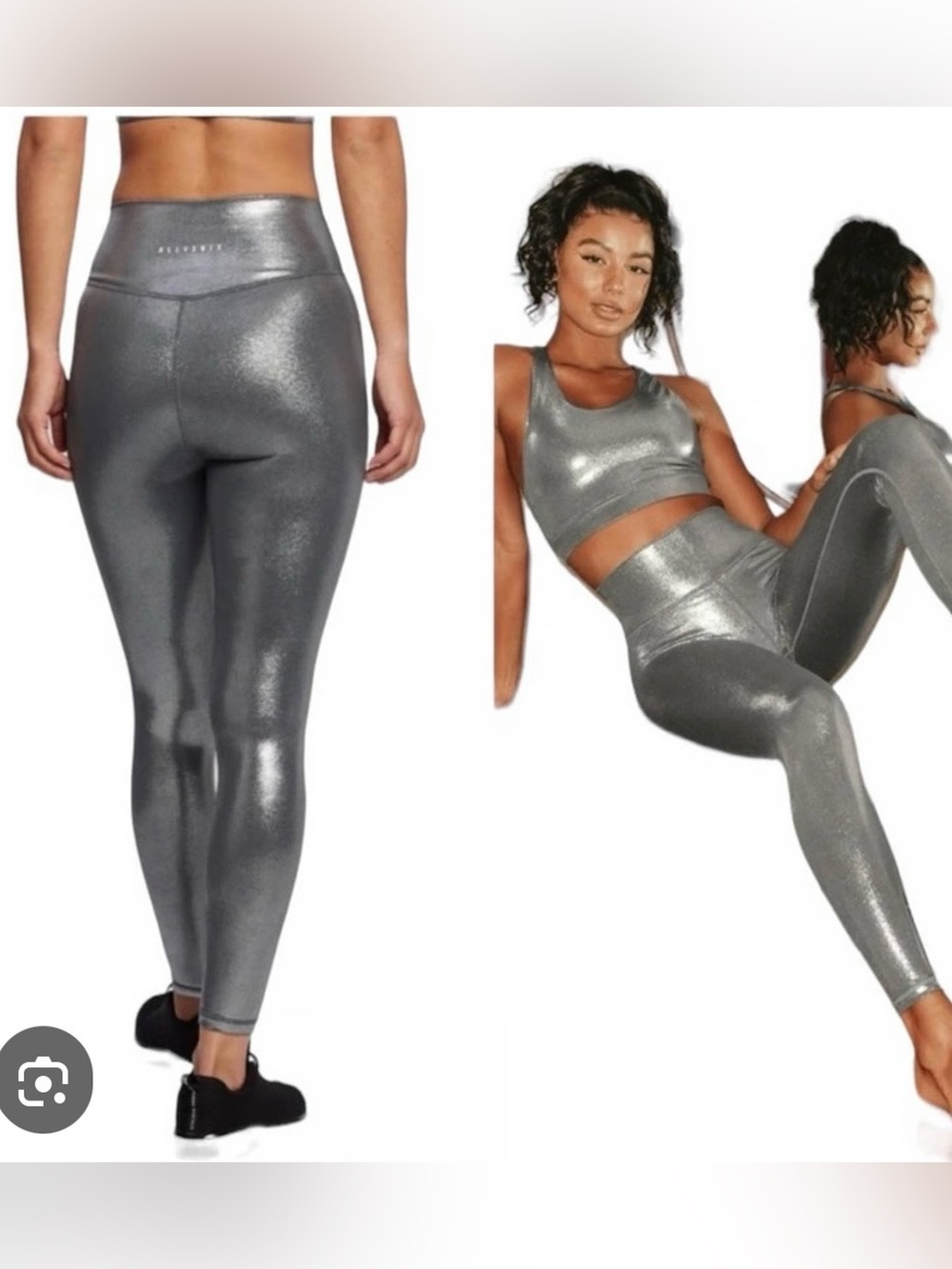 “ALLFENIX” Chrome/silver METALLIC, HI-WAIST, supportive leggings; MED 8/10, 25”